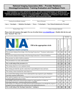 OncologyConnectionsSM Training Evaluation and Feedback Form