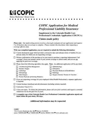 COPIC Medical Professional Liability Insurance Application