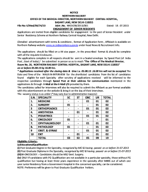 Fillable Online Application form - Northern Railway Fax Email Print - pdfFiller