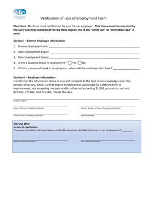 Verification of Loss of Employment Form