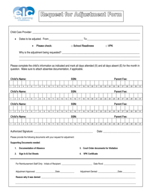Child Care Attendance Adjustment Form