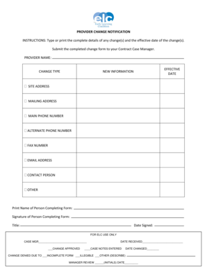 Provider Change Notification Form