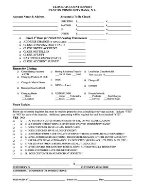 Canyon Community Bank Closed Account Report