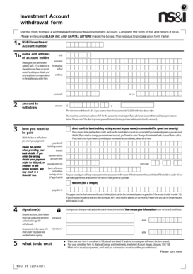 NS&I Investment Account Withdrawal Form