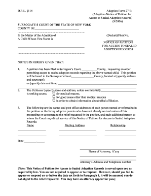D.R.L. 114 Adoption Form 27-B (Adoption Notice of Petition for ... - nycourts