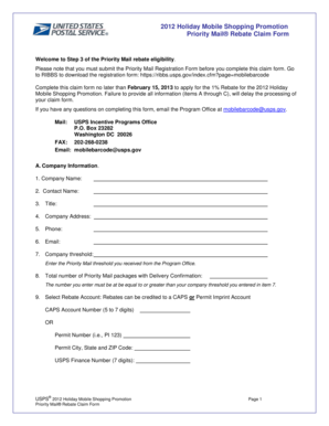 2012 Holiday Mobile Shopping Promotion Priority Mail Rebate Claim Form
