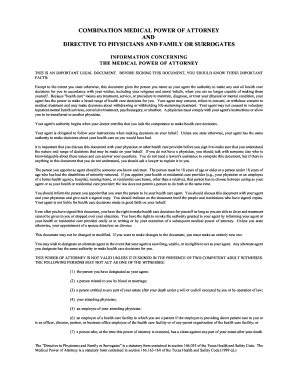 Texas Medical Power of Attorney and Directive to Physicians