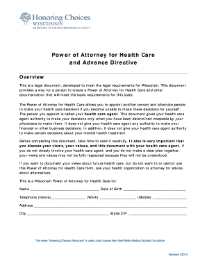 Wisconsin Power of Attorney for Health Care