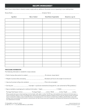 Recipe Worksheet