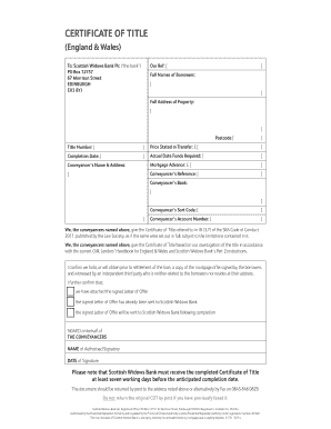 Certificate of Title for Scottish Widows Bank
