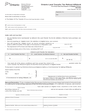 Ontario Land Transfer Tax Refund Affidavit