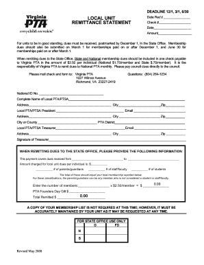 Virginia PTA Remittance Statement