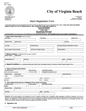 Virginia Beach Alarm Registration Form