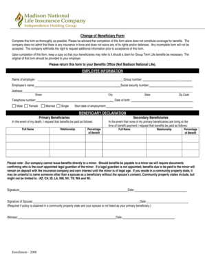 Change of Beneficiary Form