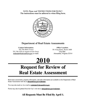 2010 Request for Review of Real Estate Assessment