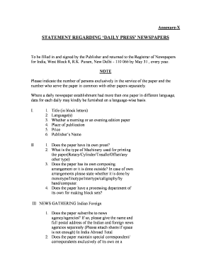 Annexure-X Statement for Newspapers