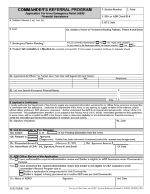 Army Emergency Relief Financial Assistance Application