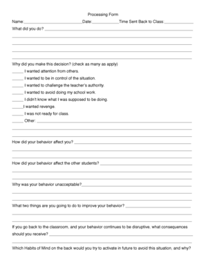 Student Behavior Reflection Form