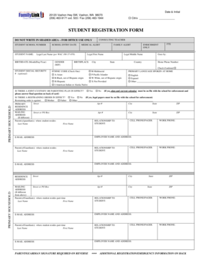 Washington Student Registration Form