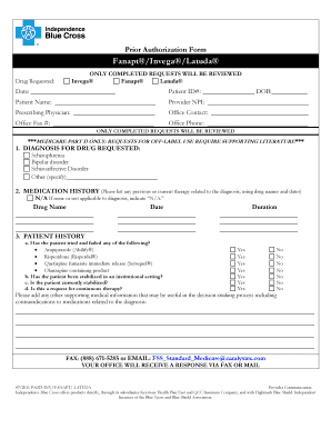 Prior Authorization Form for Fanapt Invega Latuda