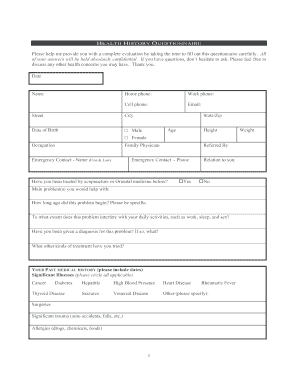 Acupuncture Health History Questionnaire