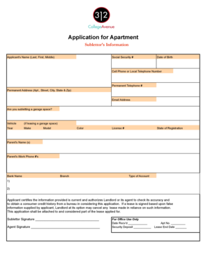 Apartment Sublet Application Form