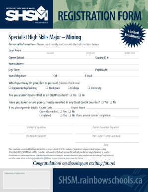 Specialist High Skills Major Registration Form