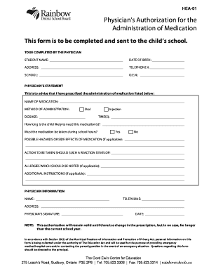 Physician’s Authorization for Medication Administration