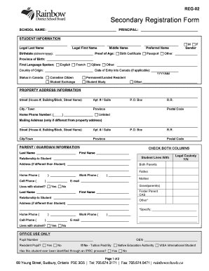 Secondary Registration Form REG-02
