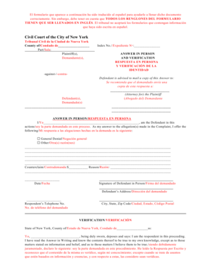 Formulario de Respuesta del Tribunal Civil de la Ciudad de Nueva York