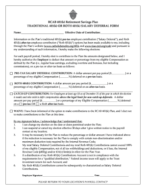 RCAB 401(k) Retirement Savings Plan Salary Deferral Form