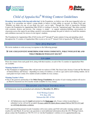 Child of Appalachia Writing Contest Entry Form