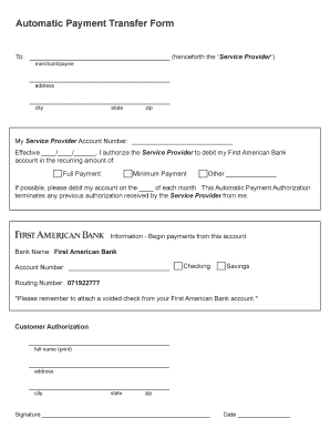 Automatic Payment Transfer Form