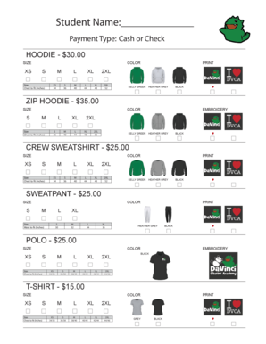Student Hoodie Order Form
