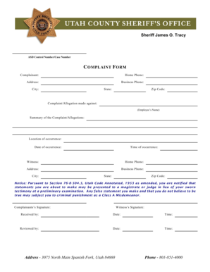Utah Sheriff Complaint Form