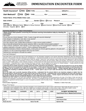 Utah Immunization Encounter Form