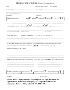 First Report of Injury - Workers’ Compensation