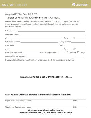 Clear Care HMO & PPO Transfer of Funds for Monthly Premium Payment