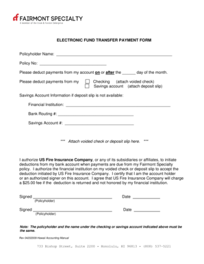 Electronic Fund Transfer Payment Form