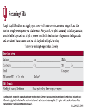 Indiana University Recurring Gift Form