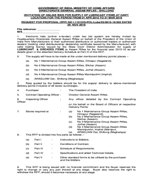 INVITATION OF ONLINE BIDS FOR SUPPLY OF LUBRICANT ITEMS AT (UNIT/