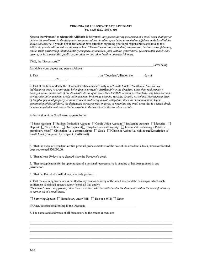 virginia small estate affidavit pdf Preview on Page 1.