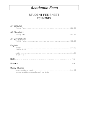 Fillable Online STUDENT FEE SHEET Fax Email Print - pdfFiller