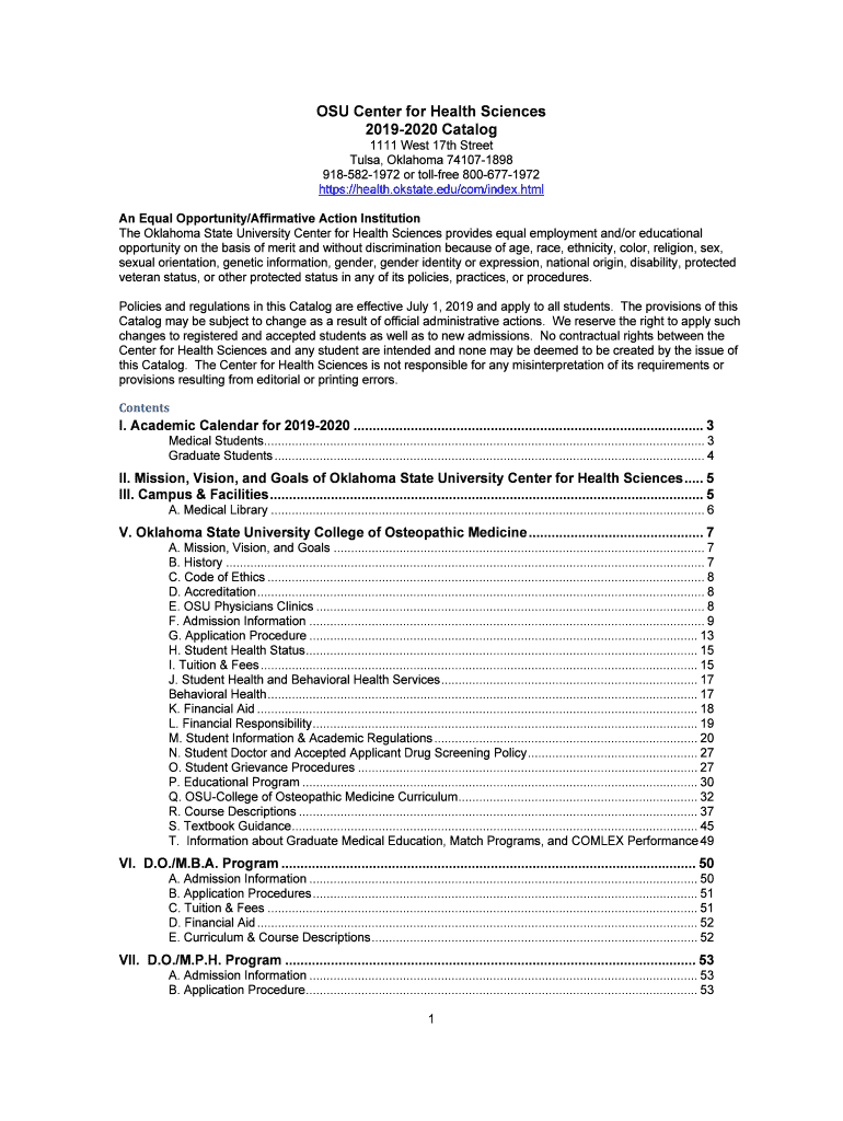 Fillable Online Catalog Oklahoma State University Center for Health