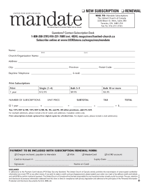 Mandate subscription form