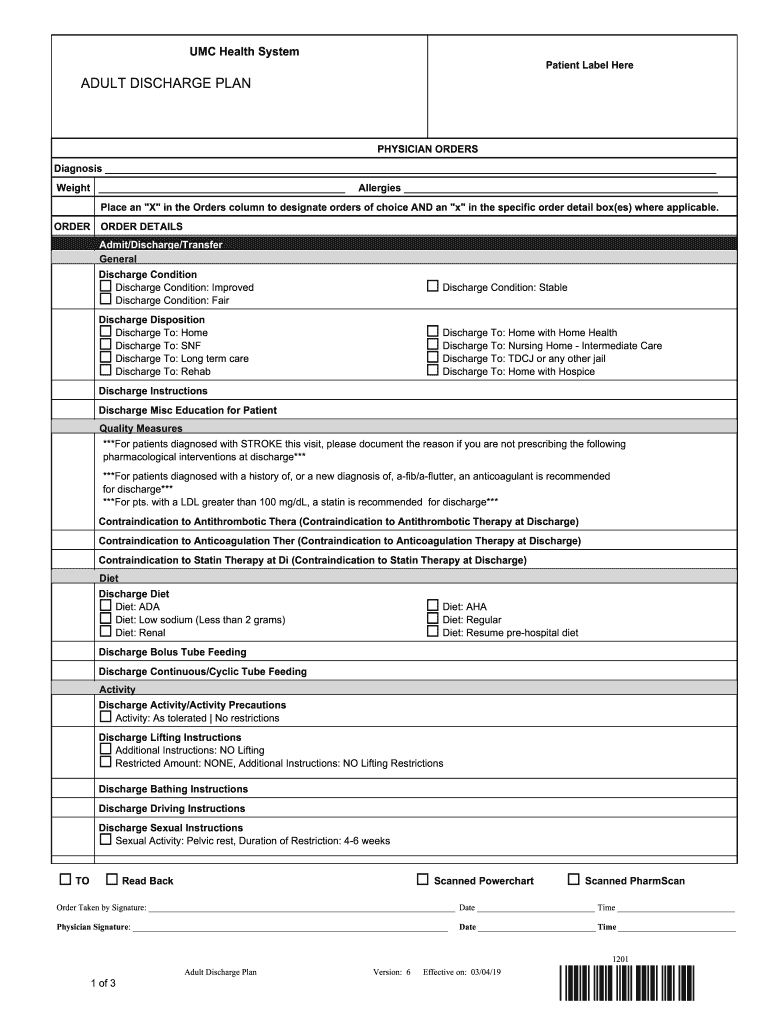 umc discharge papers Preview on Page 1