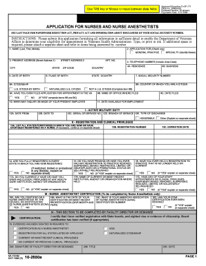 va form 10 2850a application for nurses and nurse anesthetists