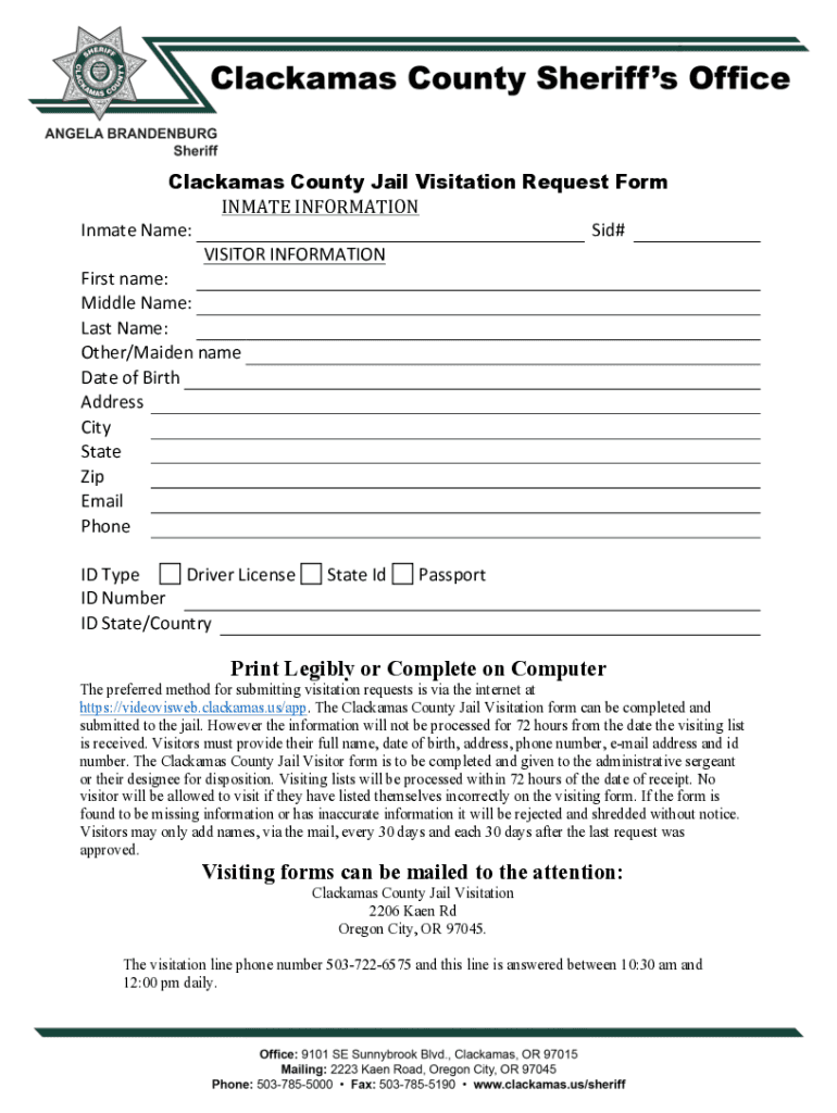 Clackamas County Jail Visitor Visitation Request Form Preview on Page 1