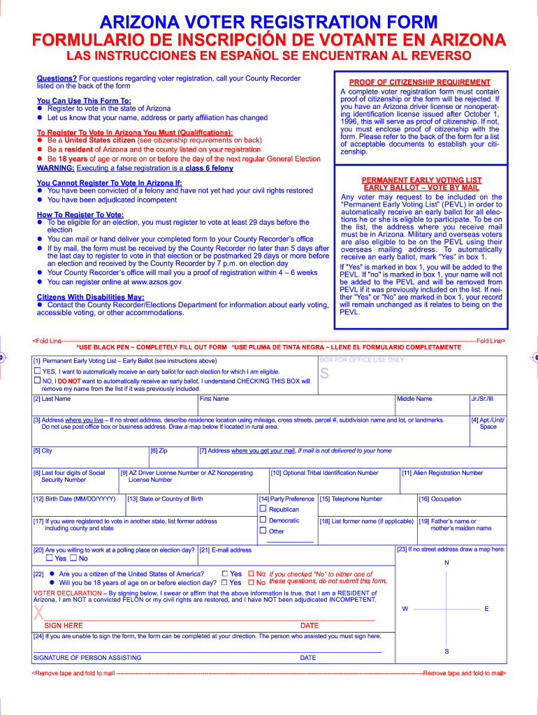 arizona voter registration form Preview on Page 1