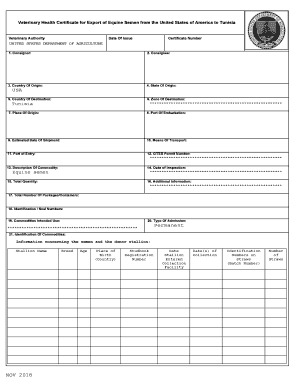 fillable online veterinary health certificate for export of equine